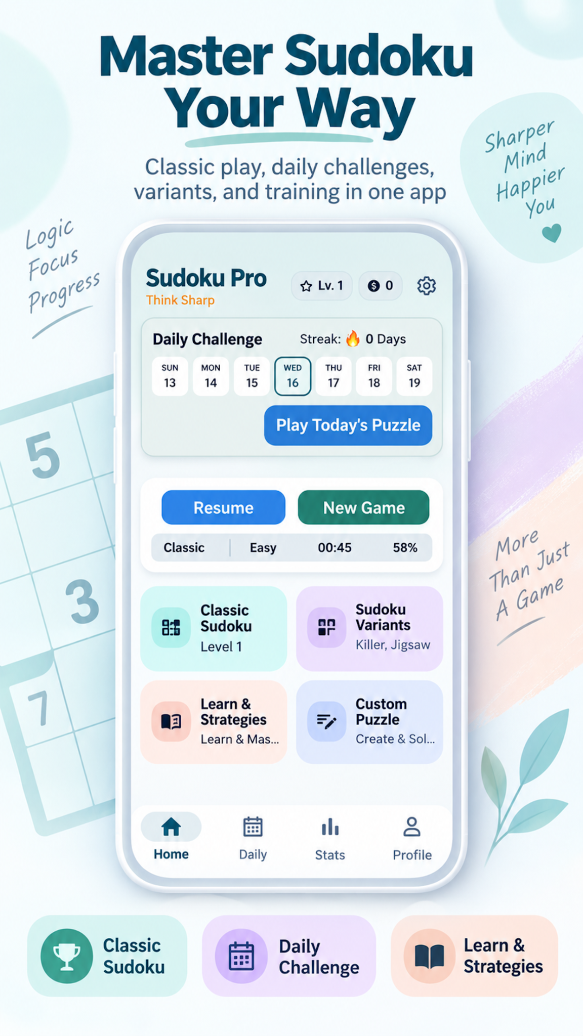 Sudoku Pro home screen